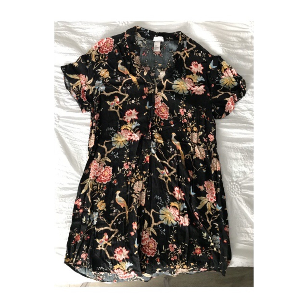 H&M shirt dress. Floral and bird print.
